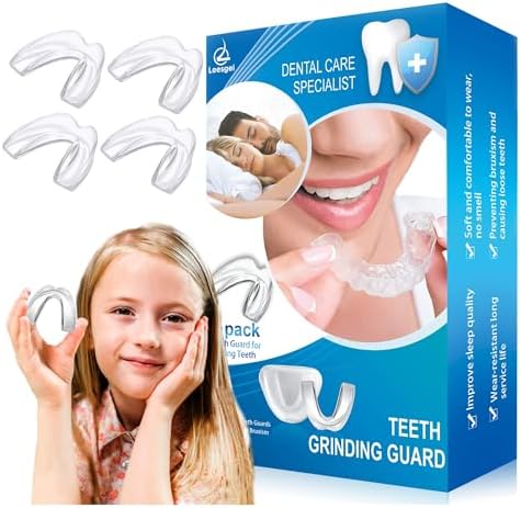 4 Pack Kids Mouth Guard for Grinding Teeth & Clenching, Eliminates TMJ, Stops Bruxism, Athletic Night & Sport Guard (Kid Size)