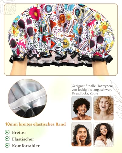 mikimini Shower Cap for Women Reusable Waterproof, Hair Cap for Shower with Double Layers, Stylish Vibrant Designed Shower Bonnet for Medium Thick Hair, Medium, 2 Pieces