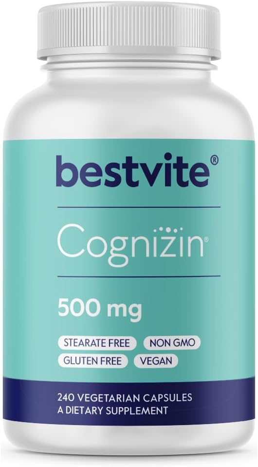 BESTVITE Cognizin 500mg (240 Vegetarian Capsules) (Value Size) - Clinically Studied Premium Choline Nootropic - No Stearates - Vegan - Non GMO - Gluten Free - Brain Supplements for Memory and Focus