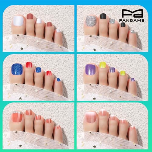 FANDAMEI Press on Toenails, 24 Colors 576PCS Fake Toe Nails Short, French Tip Press ons, Glitter Glossy Matte for Nail Art
