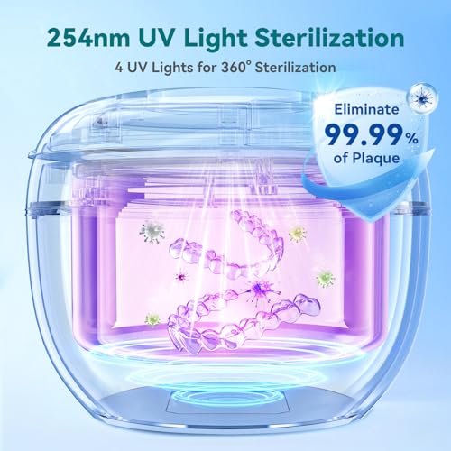 Dental Ultrasonic Retainer Cleaner Machine: 45kHz Dental Cleaning Pod for Denture, Mouth Guard, Night Guard, Aligner, Braces, Toothbrush Head & Jewelry, UV Cleaner with Digital Timer & 4 Modes, Black