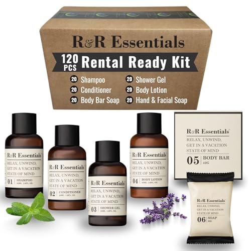 R&R Essentials Hotel Soaps and Toiletries Bundle, Vacation Home Amenities Kit - 1.5oz Shampoo, Conditioner, Shower Gel, Lotion And 2 Bar Soaps - Travel Size (120 pc)