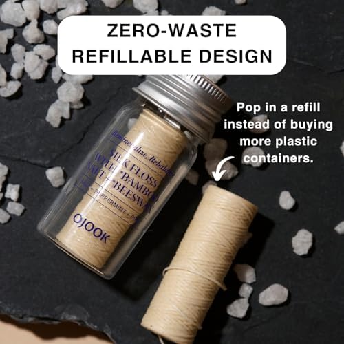 Bamboo Salt Silk Floss with Beeswax - 1 Spool (33yd) | Pine Flavor, All Natural, Plastic Free & Refillable, Hydroxyapatite Infused, Bouncy Italian Silk, PFAS Free