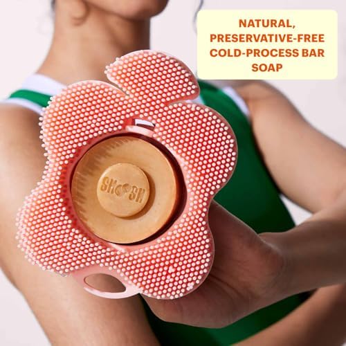 Smoosh® Body Scrubber, Blue & 2-Count Bar Soap, Cedarwood Bergamot - Silicone Body Scrubber with Embedded Bar Soap for Shower Exfoliation and Cleansing