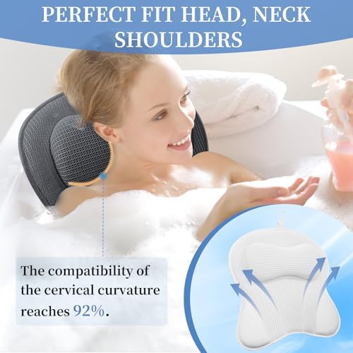 Bath Pillows for Head and Neck Support, Soft 5D Air Mesh Bath Tub Pillow with 6 Non Slip Suction Cups, Luxury Bathtub Pillows, Bathtub Accessories for Women and Men