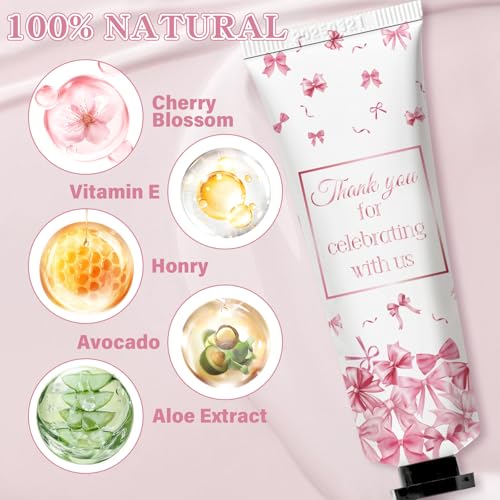 50 Pcs Pink Bow Gifts Hand Cream Bulk for Women,Girls Favors Gifts for Bachelorette Mini Travel Hand Lotion Bulk,Favors for Guest Wedding Bridal Engagement Baby Shower Party Stuffers