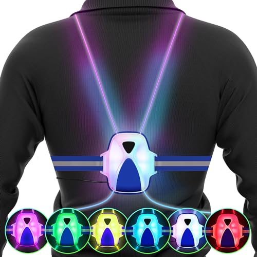 FIXEY AN Running Vest, Running Light for Runners, Safety Reflective Running Gear for Men Women, 6 Multicolor, USB Rechargeable, Waterproof, LED Light Vest for Night Running, Walking, Cycling, Blue