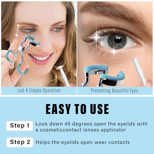 Contact Lens Applicator Tool, Eye Opener for Contacts for Easy Insertion and Removal, with Contact Lens Case, Sucker+Tweezer with Soft Tip, Blue