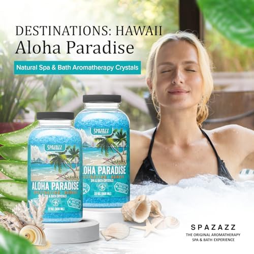 Spazazz Destinations - Hawaii - Aloha Paradise - Natural Spa & Bath Salt Aromatherapy Crystals 22oz -Skin Softener - Safe for Your Hot Tub & Kids