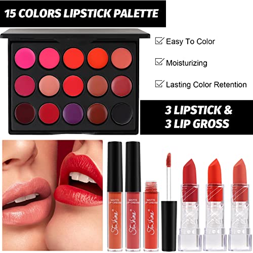 Fenshine All In One Makeup Kit for Women Full Kit, Makeup Gift Set for Women Beginners, Makeup Essential Starter Bundle Include Eyeshadow Palette Lipstick Eyebrow Pencil Brush Set (Type C)