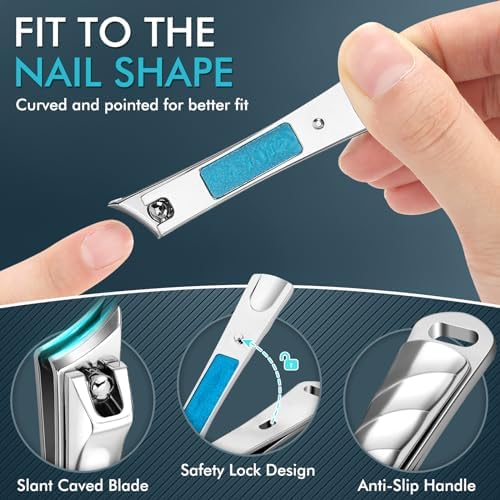 Nail Clippers&Toenail Clippers for Thick Nails for Seniors | Toe Nail Clippers Set for Ingrown Nails for Men | Manicure Kit &Nail Cutter for Women (Sliver(AC))