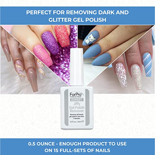 ForPro Professional Collection Expert Jiffy Gel Polish Remover, Removes All Brands Gel Polish in Less Than 5 Minutes, Quick & Easy Gel Removal, No Foil Wrapping or Soaking Needed, 0.5 Fl. Oz.