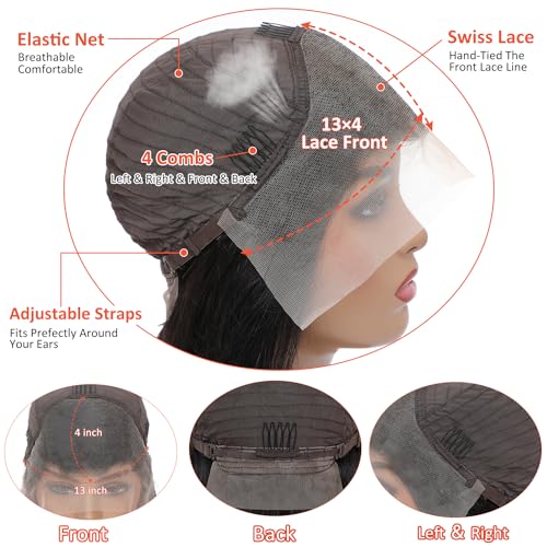 Deep Wave Lace Front Wigs Human Hair 13x4, Raw Human Hair, All-Day Comfort Glueless Pre-Plucked Hairline with Baby Hair, for Women, 180 Density, Natural Color 26 Inch