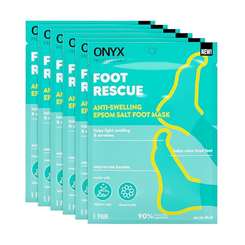 Onyx Professional Epsom Salt Foot Mask, 6 Pairs - Made with Epsom Salt and Chamomile, Helps Fight Swelling and Soreness, Relax Tired Feet, Easy-to-use Booties, One Size Fits All