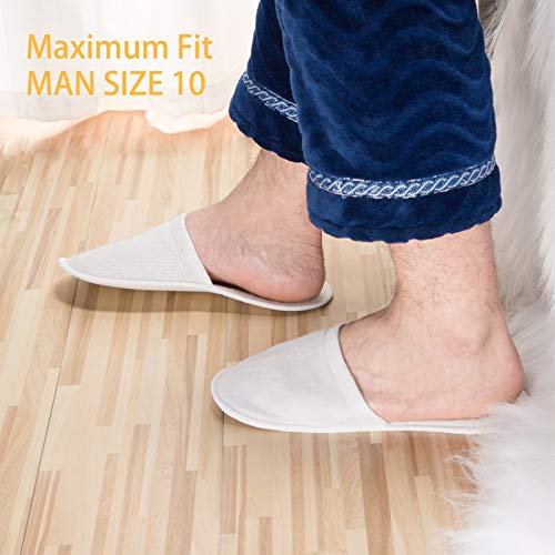 AQUEENLY Spa Slippers, 24 Pairs Velvet Closed Toe Disposable Slippers Fit Size for Men and Women for Hotel Home Guest Used, White Non-Slip Slippers
