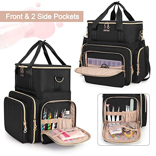 BAFASO Double Layer Nail Polish Organizer Holds 70 Bottles (15ml - 0.5 fl.oz) and a Nail Dryer, Nail Polish Case with 2 Removable Pouches and Tools Storage Sections (Patented), Black