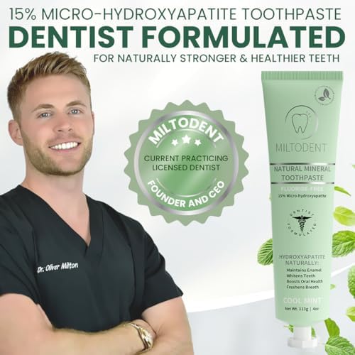 MILTODENT Premium Hydroxyapatite Toothpaste – 15% Micro-Hydroxyapatite | Fluoride-Free, Best Taste, Foam-Free, Natural Mineralizing | Safe Alternative to Nano-Hydroxyapatite | SLS-Free & Natural 4oz