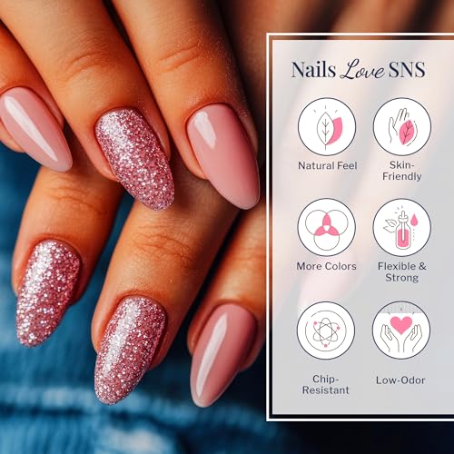 SNS Dip Powder Nail Kit, Dipping Powder Starter Kit (Pink & Sparkles) - Long-Lasting Dip Nail Colors for Stronger Nail Beds - Dip Powder Nail Color for At-Home DIY Nail Enthusiasts
