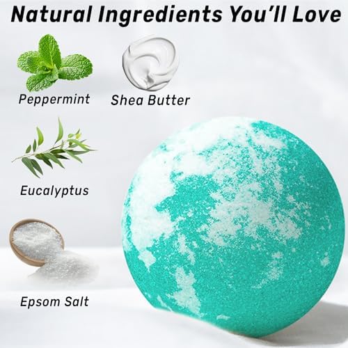 Menthol Fizzing Bath Bomb Eucalyptus Peppermint Epsom Salt Refreshing Bubble Spa with Essential Oil Infused Post Workout Sore Muscles Recovery Gift