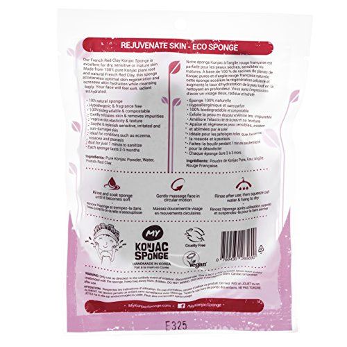 All Natural Korean Fiber French Red Clay Facial Sponge. Excellent for Dry or Mature Skin. Halal, Leaping Bunny Cruelty Free and the Vegan Society Certified