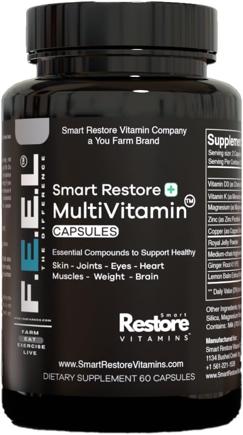 Smart Restore Multivitamin – Premium Formula for Complete Body Health and Energy Support No Synthetic Fillers – 30 Day Supply, 60 Capsules (100% Made in The USA)