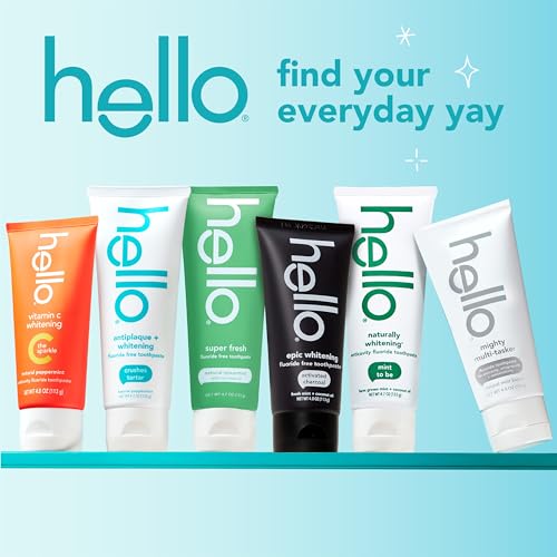 Hello Antiplaque Toothpaste, Fluoride Free for Teeth Whitening with Natural Peppermint Flavor and Tea Tree Oil, Peroxide Free, Gluten Free, SLS Free, 3 Pack, 4.7 OZ Tubes