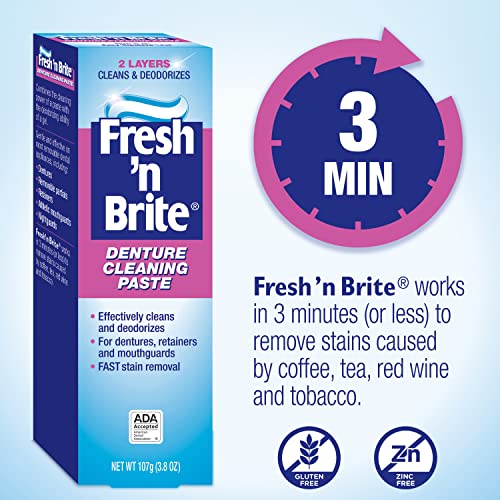 Fresh 'n Brite Denture Cleaning Paste For Dentures, Removable Partial Dentures, Retainers, Mouthguards, Nightguards, Fast Stain Removal, pack of 3, 3.8 oz Tubes