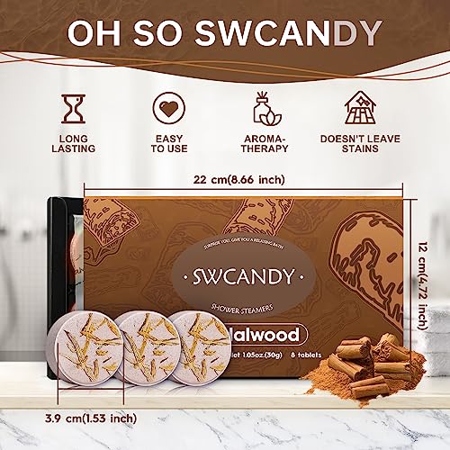 Aromatherapy Shower Steamers Birthday Day Gifts Sandalwood - Swcandy 8 Pcs Bath Bombs Birthday Gifts for Women, Shower Bombs with Essential Oils, Relaxation Home SPA for Women Who Has Everything