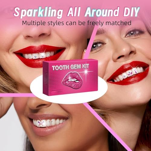 DIY Teeth Gem Kit with Shiny Crystals - Fashionable Dental Jewelry Set for Adults, Self-Apply Crystal Gems & Tools (Teeth Decor Kit)