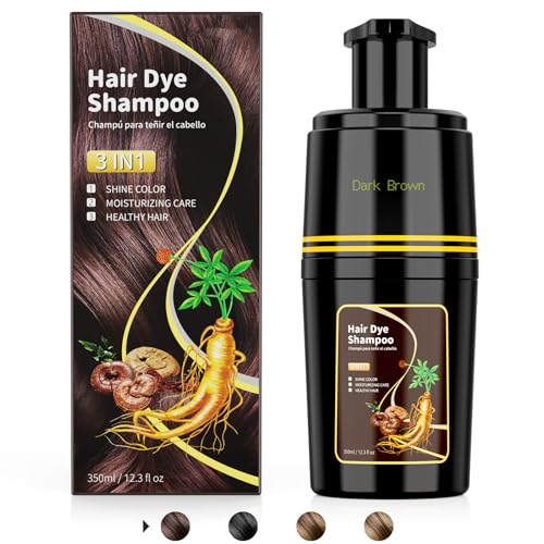 Dark Brown Hair Dye Shampoo 3 in 1, Hair Color Shampoo for Cover Grey Hair, Herbal Ingredient for Men and Women (Dark Brown)