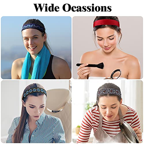 Sintege 8 Pcs Woman Elastic Headband Adjustable Non Slip Velvet Lined Headbands Solid Color Boho Hair Bands for Women Sport Yoga Work Makeup Stylish Hairband(Classic Style)
