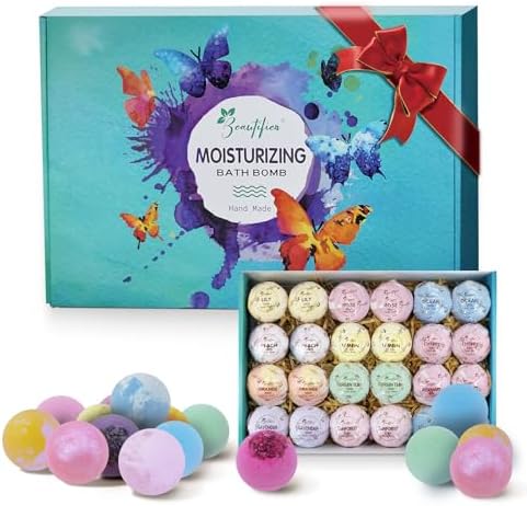 Dry Skin Moisturizer Bath Bombs Gift Set 24, with Relaxing Scents Made from Essential Oils for Bubble and Spa Bath, Handmade Christmas Gifts for Her/Him, Wife, Girlfriend
