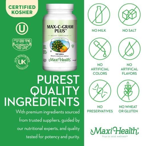 Maxi Health Max C Gram Plus -Gradual Release Buffered Vitamin C Tablets, 180 Count (Pack of 1)