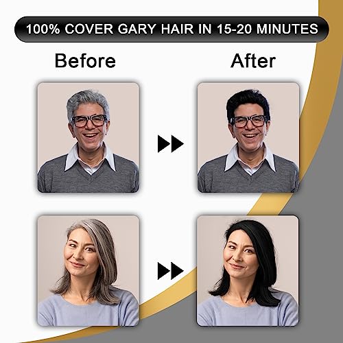 DEXE Black Hair Dye Shampoo for Gray Hair Coverage,Hair Color Shampoo for Men/Women,3 in 1-100% Grey Cover,Permanent Hair Shampoo,Herbal Ingredients and Ammonia Free,400ML(14 Fl oz)