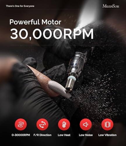 MelodySusie Electric Nail Drill with Foot Pedal, 30000RPM Professional Nail File Bits & Sanding Bands Kit for Acrylic & Gel Nails, Efile Nail Drill Set for Manicure Pedicure Polishing, Scarlet Pink