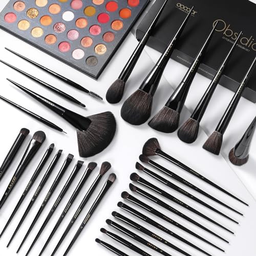 Docolor Makeup Brushes Set Professional 30Pcs Obsidian Makeup Brushes Premium Synthetic Powder Kabuki Foundation Contour Blush Concealer Eye Shadow Blending Eyeliner Crease Eyebrow Make Up Brush Kit