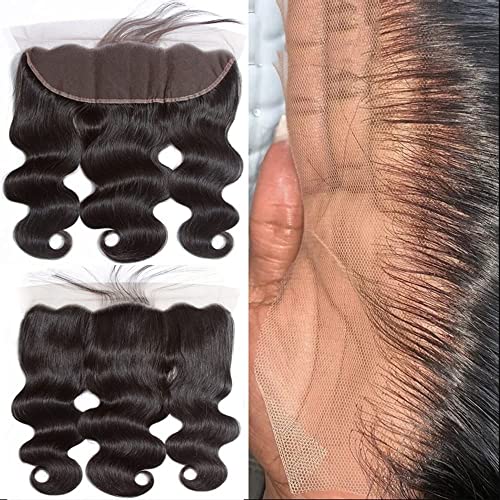 Body Wave Frontal 13 x 4 HD Transparent Lace Frontals With Bangs Baby Hair 100% Remy Human Hair 150% Density Natural Color (13 x 4 Lace Frontal, 10 Inch)