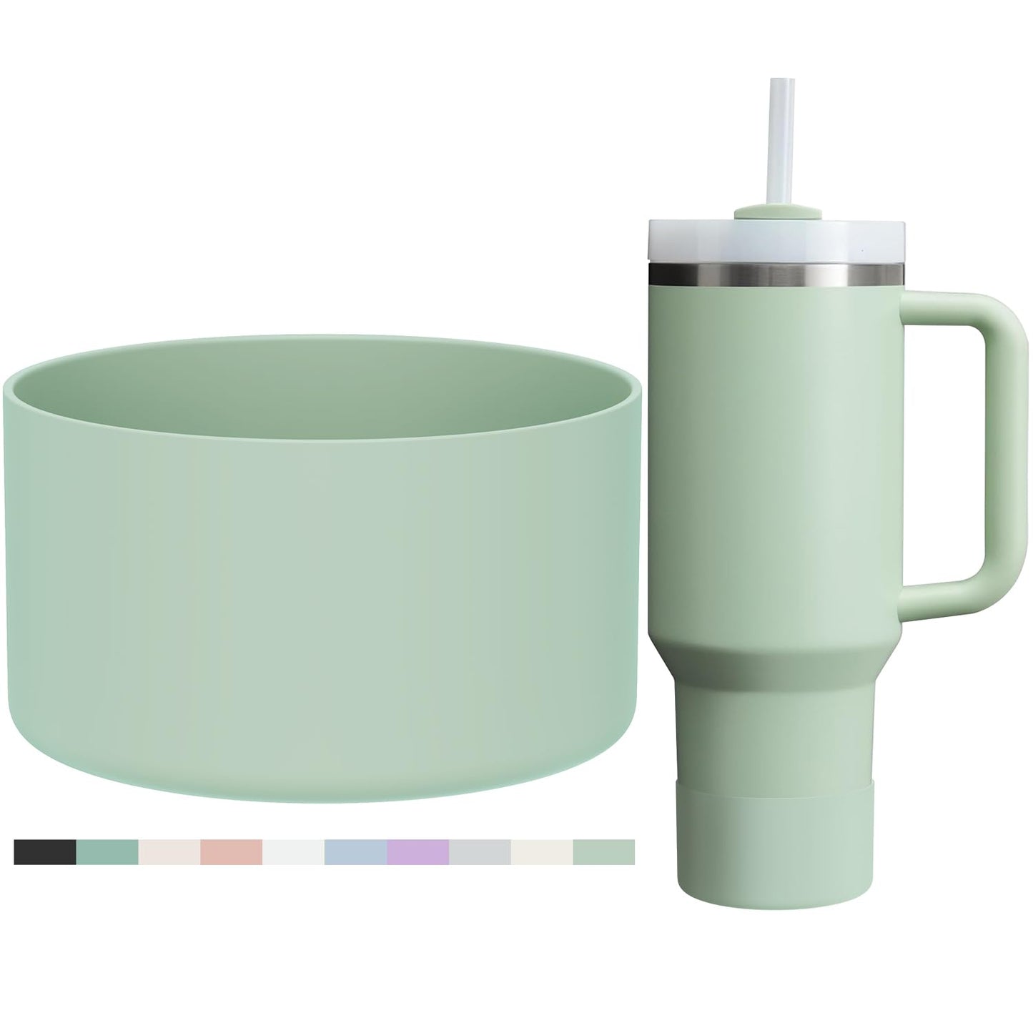 Affute Protective Silicone Boot for Stanley Quencher H2.0 40 30 20 oz & IceFlow Flip 30 20 oz, BPA Free Anti-Noise Anti-Scratch, Stanley Cup Protector Sleeve Cover Boot (Matcha Cream)