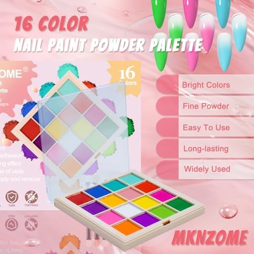 Nail Pigment Powder Palette, 16 Colors Solid Pigment Powder for Nails Set Pigmentos para Uñas, Nail Art Palette Manicure DIY Accessories