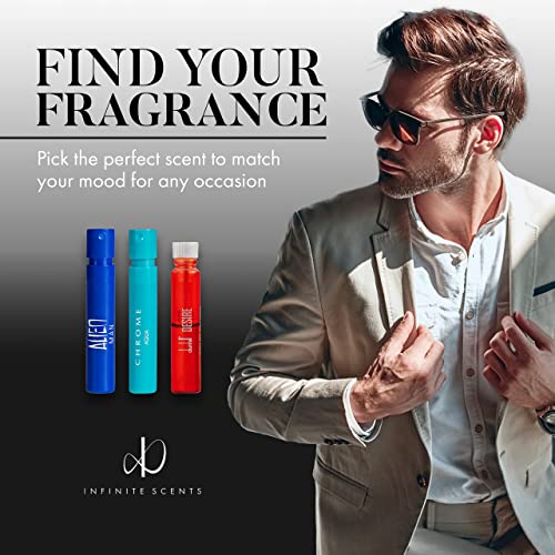 Men's Cologne Sampler Set: 6 Designer Fragrances + Pocket-Sized Pouch - Travel-Size Cologne Sample Pack Gift Set