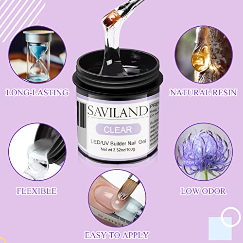SAVILAND LED & U V Builder Nail Gel - 100 G Large Capacity Clear Hard Gel for Nails, Nail Extension Strengthen Hard Builder Kit Stuff for DIY Art Manicure Set