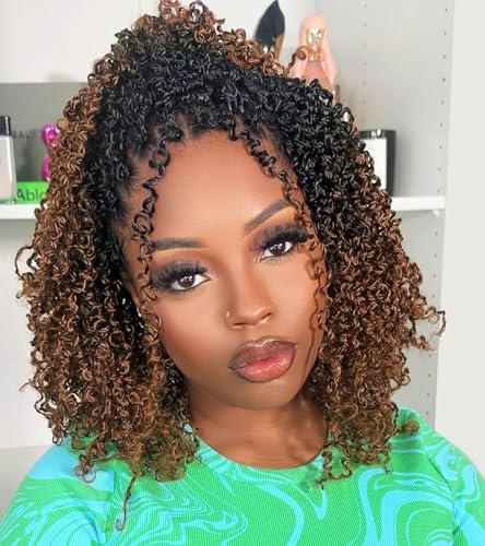 Aksice 8 Inch Yanky Twist Crochet Hair for Black Women 8 Packs Pre-looped Yankee Twist Hair Brown Spring Mini Passion Twist with Curly Ends Synthetic Crochet Braids (8 Inch, OT30#)