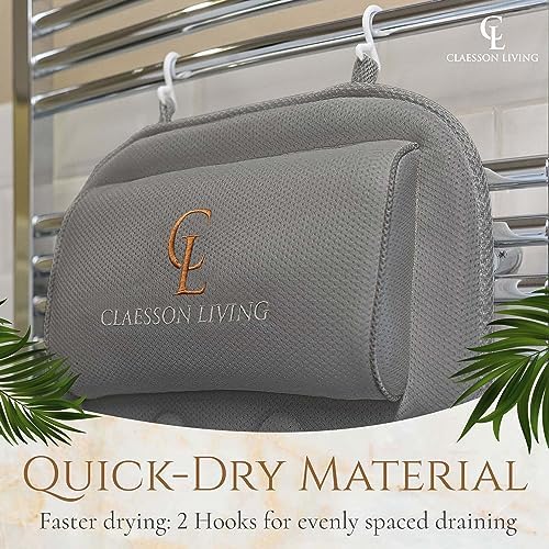 Full Body Bath Pillow (17'' x 49'') - Bathtub Cushion with Headrest Supports Neck, Back and Legs - Free Hanging Hooks for Fast Drying Over Tub - Includes Washing and Travel Bags - Gray