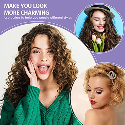 Syhood 30 Pieces Flexible Curling Rods Twist Hair Rollers Soft Foam Rods No Heat and 1 Pcs Steel Rat Tail Comb for Women Long and Short Hair(7 x 0.8 Inch,Purple)