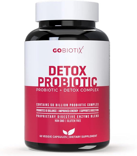 GOBIOTIX Detox Probiotic Supplement for Digestive Health - Milk Thistle, Turmeric, and Dandelion Root, Enzymes for Gut Health - 50 Billion CFU - 60 Capsules