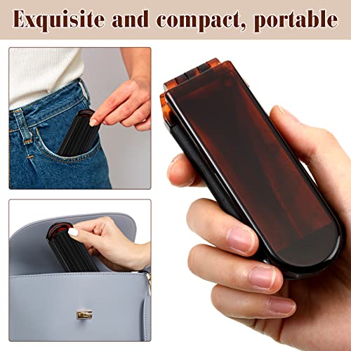 Nuenen 4 Pcs Folding Hair Brush with Mirror Portable Mini Hair Brush Small Compact Pocket Comb for Family Travel Car Gym Wig Bag Purse Gift Women(Tortoiseshell)