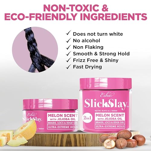 Esha Slick N Slay Braiding Gel – 3-in-1 Ultra Extreme Hold Hydrating Conditioning Shining Gel for Hair – Fast Dry Locking Gel for Locs, Twists, Braids (Apple, 17 Oz.)