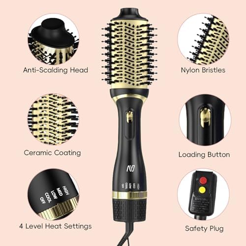 Hair Dryer Brush, Multifunctional Hot Air Brush with Adjustable Heat Settings for Different Hair Types, Negative Ion Technology & Quick Drying