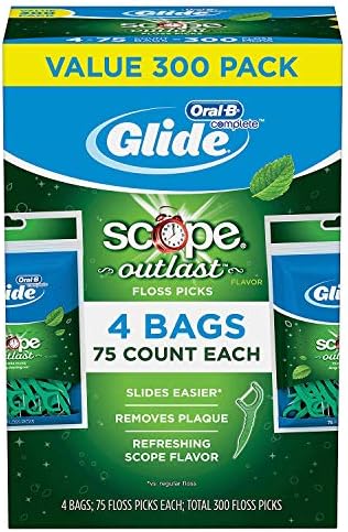 Glide Oral B Floss Picks Plusx 40mm Outlast - Long Lasting Mint, 4 Pack of 75