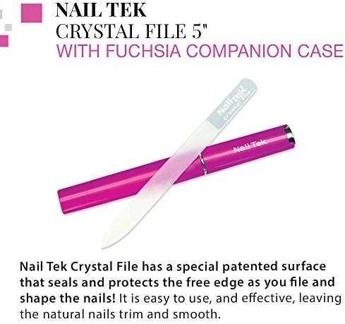 Nail Tek Crystal File - Glass Nail File with Case, Durable and Gentle for Healthy Nails and Cuticles - Travel-Friendly Design, Fuchsia, Medium 5"